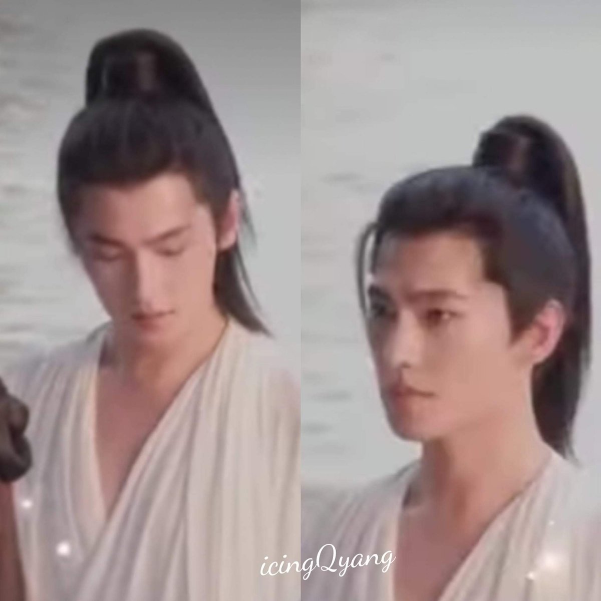 #YangYang杨洋 is #stunning in loose white robes and relaxed long hair that befits his role as #HanLi currently #filming in #Hengdian 
I love the show of his graceful neck and chest.
Creating images this early to whet our interest in the drama.  understated elegance is dreamworthy