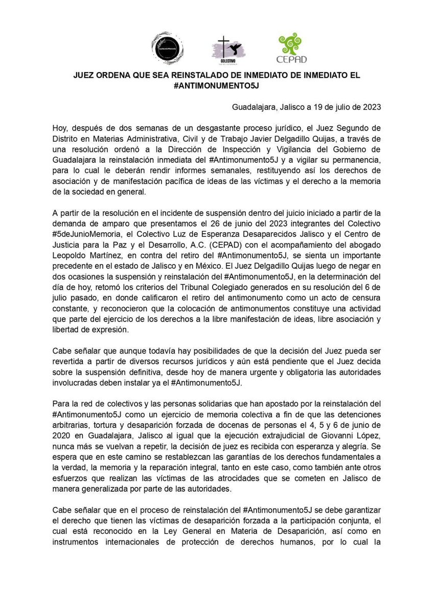 LuzEsperanz_ofi's tweet photo. Juez ordena #reinstalacion #antimonumento5J https://t.co/L2FkuW7t6L