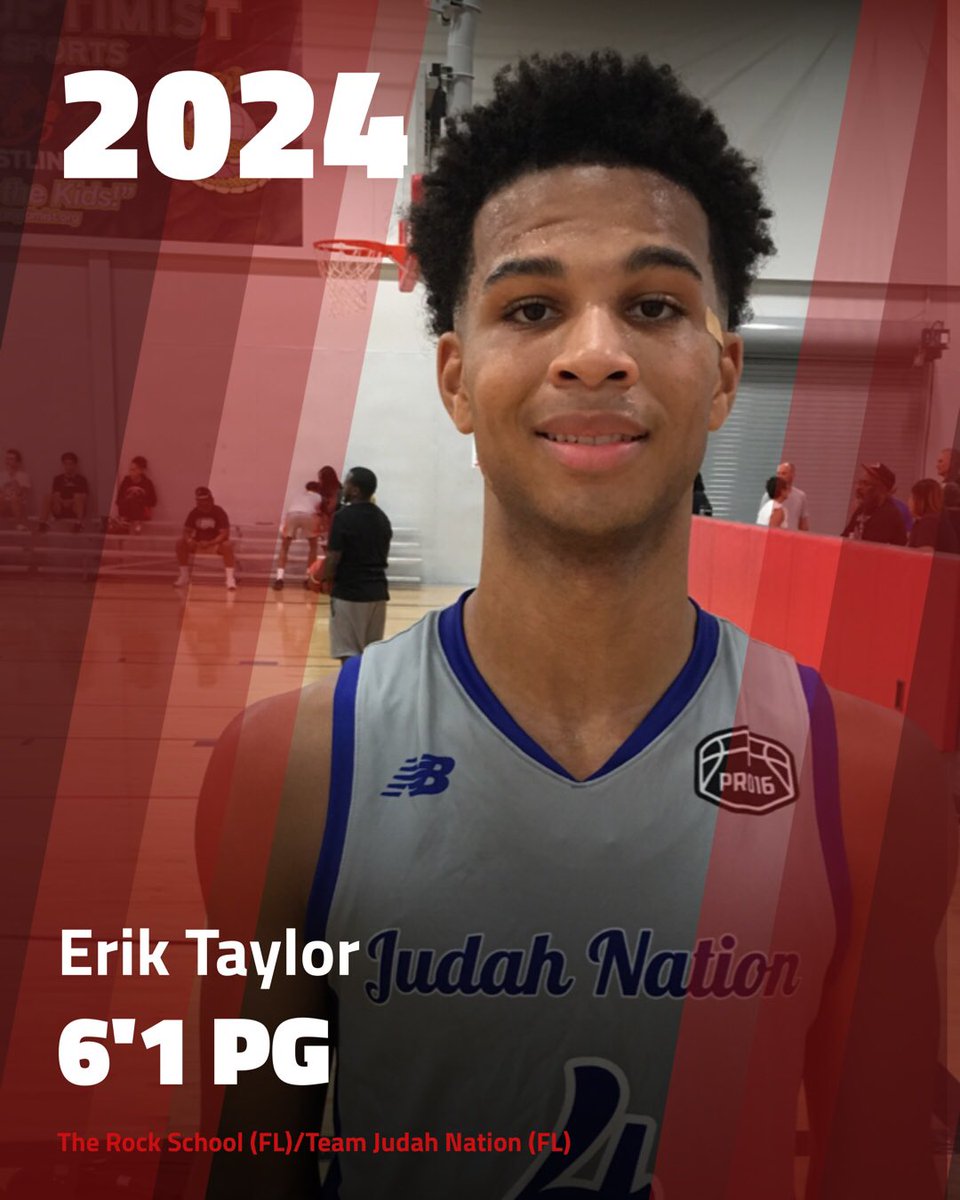 yc8thescout's tweet image. Erik Taylor (2024)
Height: 6’1 
POS: PG
HS: The Rock School (FL)
Grassroots: Team Judah Nation (FL) 
Calling Card: Efficient Playmaker 
Current Offers: Denver, Appalachian State, UNCW, UTSA, Stetson, Florida Gulf Coast