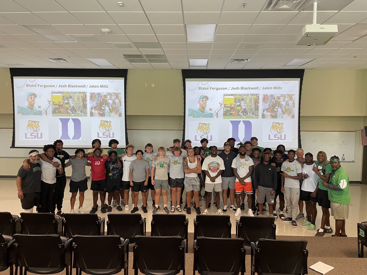 It was a honor to have two Buford NFL alums @blakeferguson44 @JoshuaBlackwe12 & special guest NFL DB @greengoblin speak to our team today as part of our ConnectNow Program! @BufordGAPrspcts @CoachApp35 @dsnell31 @bufordathletics @LSUfootball @DukeFOOTBALL #Chase #Grind2Climb