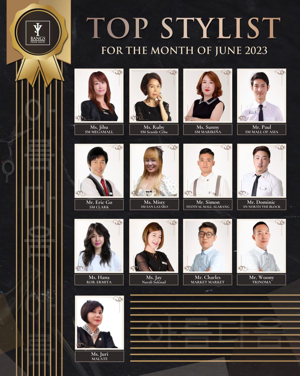 🌟✂️ 𝐂𝐞𝐥𝐞𝐛𝐫𝐚𝐭𝐢𝐧𝐠 𝐉𝐮𝐧𝐞 𝟐𝟎𝟐𝟑'𝐬 𝐓𝐨𝐩 𝐒𝐭𝐲𝐥𝐢𝐬𝐭𝐬 !

Thank you for your incredible talent, creativity, and passion in delivering unforgettable transformations for our clients. 

Your dedication inspires us all! 

#CJMORExFreenBecky #SB19SHOWBREAK5_EP2