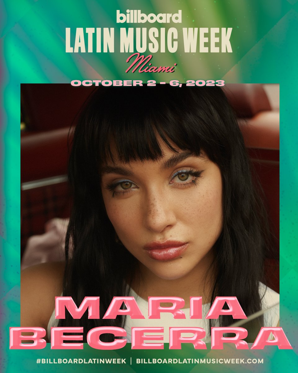 billboardlatin's tweet photo. .@MariaBecerra22 is set to join the largest week in Latin music, which will be returning to Miami from October 2-6, 2023! 🌴😎 

Get your tickets for #BillboardLatinWeek: https://t.co/89RJJQcmmW https://t.co/dpZutnJ7Py