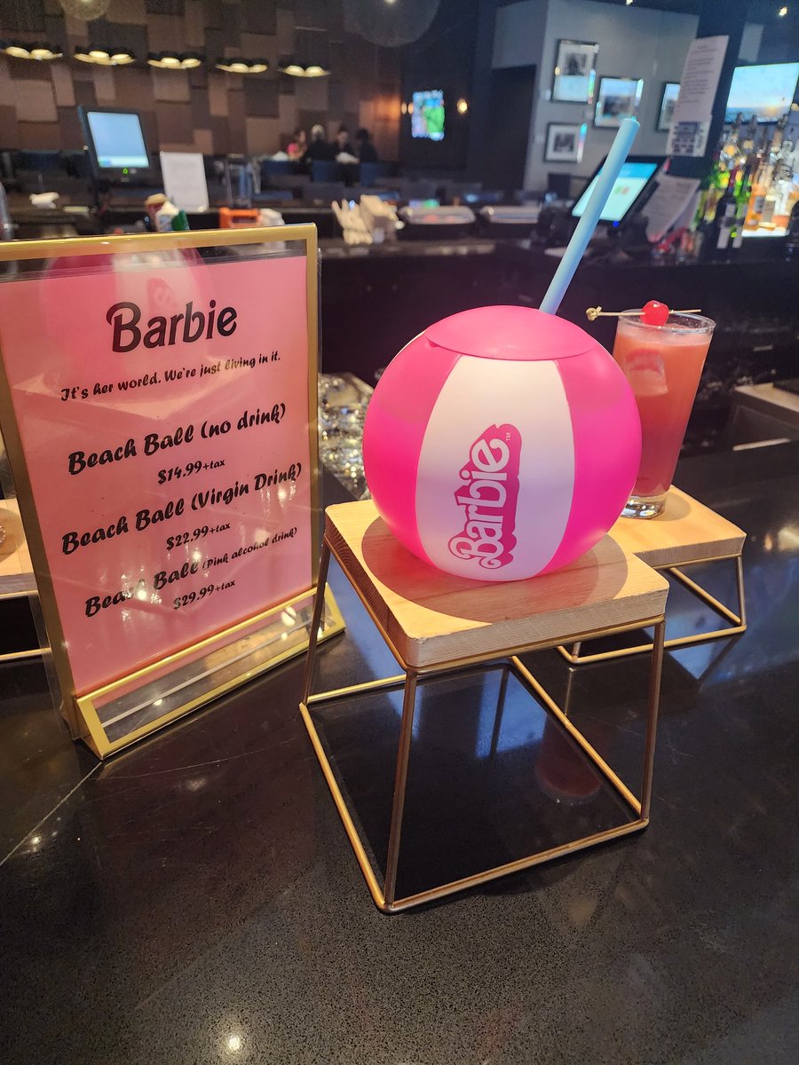 glamslamT's tweet photo. Barbie movie was amazing. 💕

Cineplex Merch is meh. A licensed drink ball and special cup with kids combos. 🤓 https://t.co/rYq3VuxHLt
