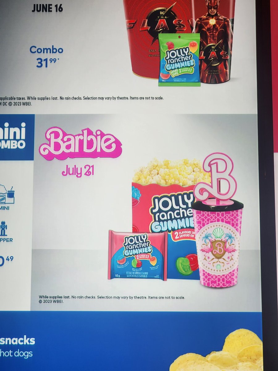 glamslamT's tweet photo. Barbie movie was amazing. 💕

Cineplex Merch is meh. A licensed drink ball and special cup with kids combos. 🤓 https://t.co/rYq3VuxHLt