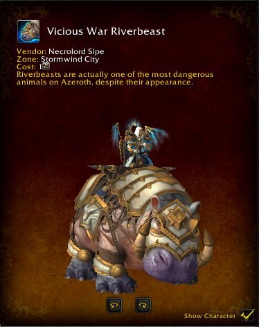 Hoje ganhei o achiev de vencer 75 RBGs e uma moeda de Vicious Saddle. Claro que comprei a montaria que eu mais queria de PvP.