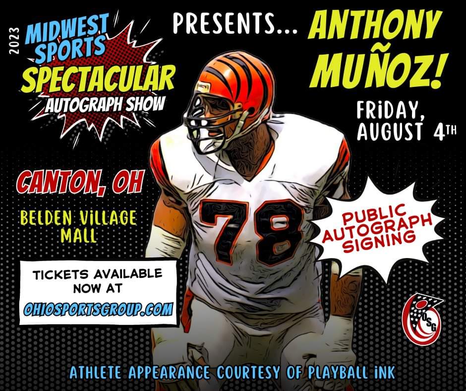 Bengals fans!

Anthony Munoz will be in attendance and signing autographs for fans at the Midwest Sports Spectacular on Friday, August 4th in Canton.

Secure your autograph tickets below! ⬇️

Tix: ohiosportsgroup.com/anthony-mu-oz-…