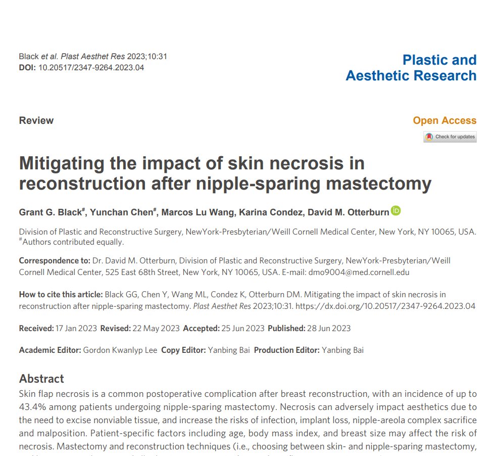 #Breast #Reconstruction #Surgery 
🔬Never miss this enlightening Review paper by excellent experts in breast reconstruction. 
🤵Dr. David M. Otterburn's team 
Authors share their institution’s approaches to predicting and mitigating skin necrosis...
parjournal.net/article/view/5…