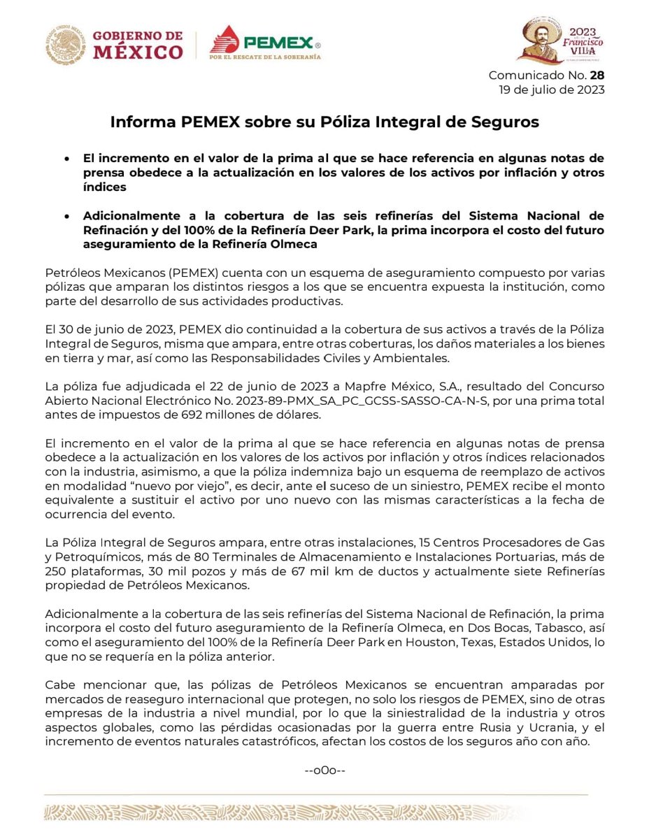 📌 Informa #PEMEX sobre su Póliza Integral de Seguros. pemex.com/saladeprensa/b…