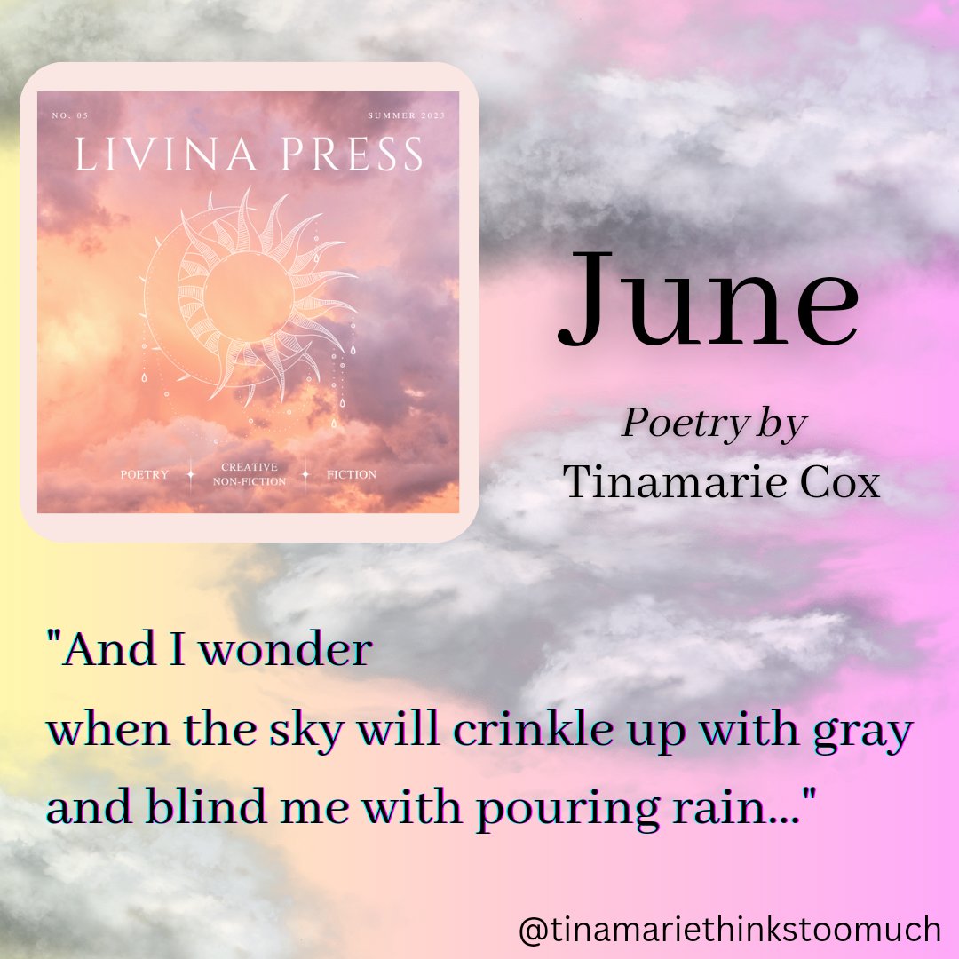tinamarie_cox's tweet image. Be sure to get a copy of the Summer issue of @Livina_Press either as pdf or print!
livinapress.com/issues
You can read the rest of my lovely poem!
.
.
.
#poetry #publishedpoetry #poetryisnotdead #poems #poem #poetrycommunity #literarycommunity #literarymagazine #litmags
