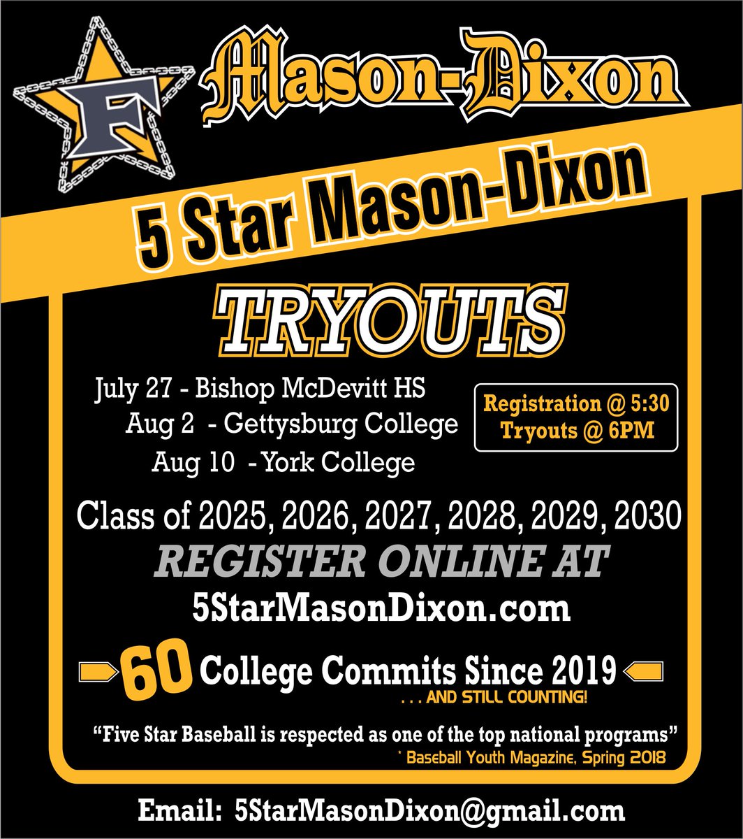 DiamondXBSB's tweet image. Tryouts are quickly approaching! Register today 5StarMasonDixon.com