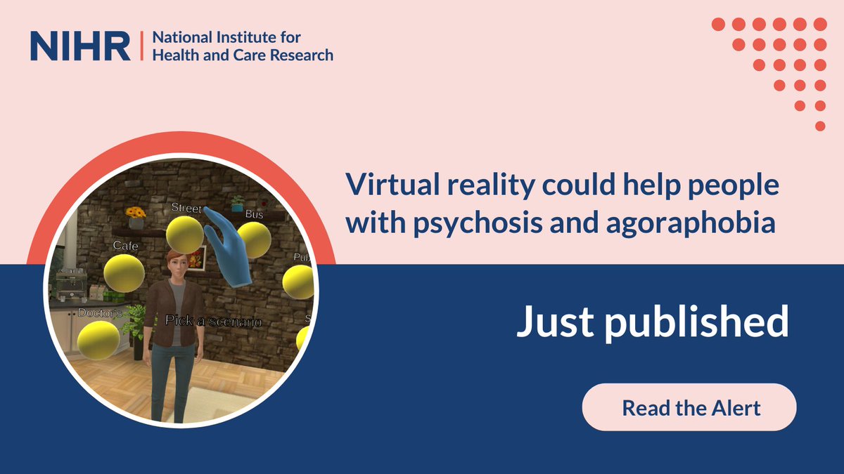A new therapy which uses #VirtualReality helped many people with psychosis manage excessive anxiety which prevents them from leaving home. Find out more about this new research: evidence.nihr.ac.uk/alert/virtual-… @OxHealthBRC @ProfDFreeman @Time4Recovery