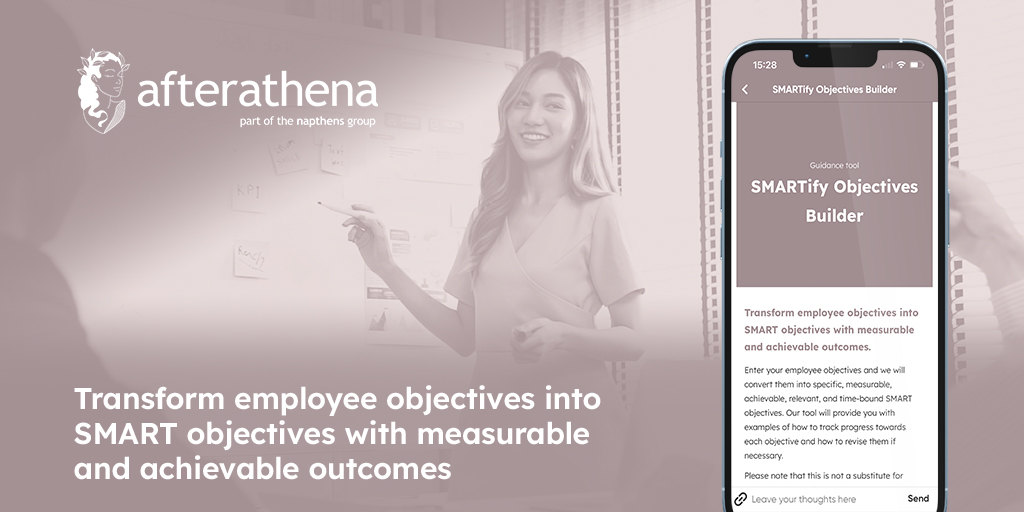 Afterathenahub's tweet image. Save time when setting employee objectives, create SMART targets for your employees using our objectives builder.

Download the AfterAthena app here: lp.afterathena.co.uk/download-the-a…

#SMARTobjectives #AI