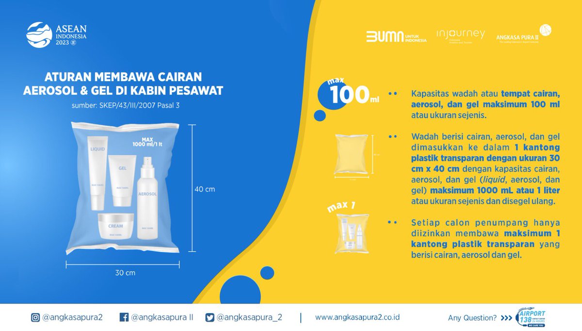 INJairports's tweet image. #APFriends, siapa disini yang selalu membawa Travel Toiletries Kit  atau barang-barang yang mengandung cairan aerosol dalam perjalanan?  Nah, ternyata ada aturanya looh…yuuuuk kita cek 😊

#AngkasaPuraII
#BUMNuntukIndonesia
