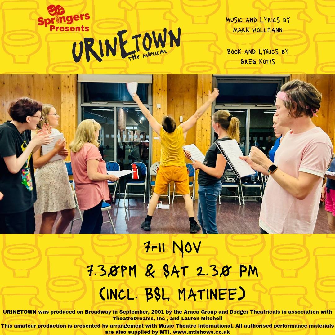 Our Urinetown rehearsals are now in full flow 🧻

Our production of Urinetown will be at Chelmsford Theatre Studio 7th -11th November🪠 

Don't flush away the chance to get tickets 🚽 ow.ly/YezC50PfS9Z

#Springers #Urinetown #MusicalTheatre #AmDram #SupportLocalTheatre