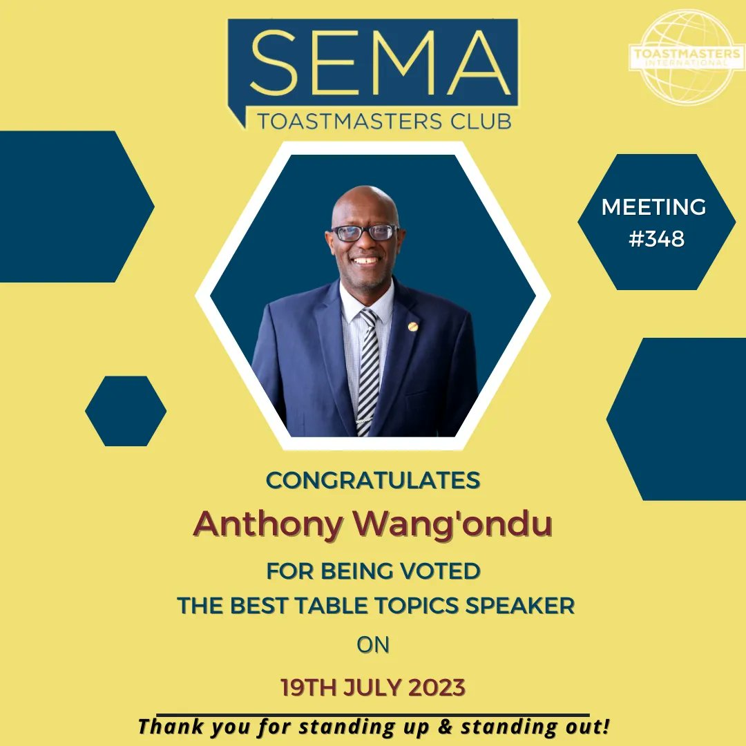 SemaTMClub's tweet photo. Join me in congratulating the following speakers on their outstanding speaking skills in meeting No 347.
👏🏽👏🏽👏🏽

Thank you for standing up and standing out! https://t.co/r0Fq5fzGZF