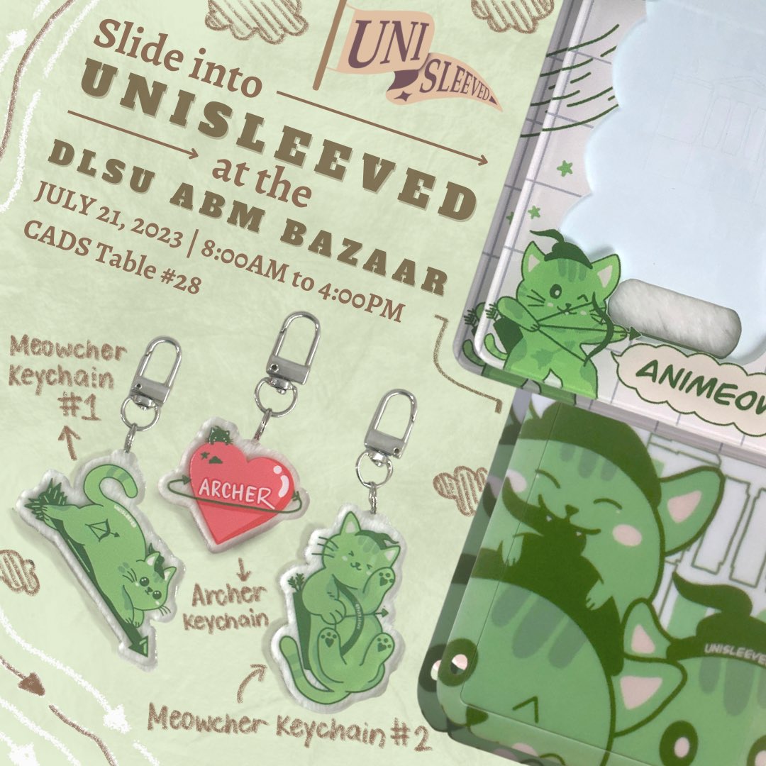 ✨THE LONG WAIT IS OVER! ✨

Unisleeved is officially back with 🛍️𝗡𝗘𝗪 𝗣𝗥𝗢𝗗𝗨𝗖𝗧𝗦 🛍️ just for you! Our new products will debut at the DLSU ABM Bazaar happening on July 21, 2023, at 𝗖𝗔𝗗𝗦 𝗧𝗔𝗕𝗟𝗘 𝟮𝟴 from 𝟴𝗮𝗺 𝘂𝗻𝘁𝗶𝗹 𝟰𝗽𝗺 🕚. Don't miss out! Grab yours now🫵