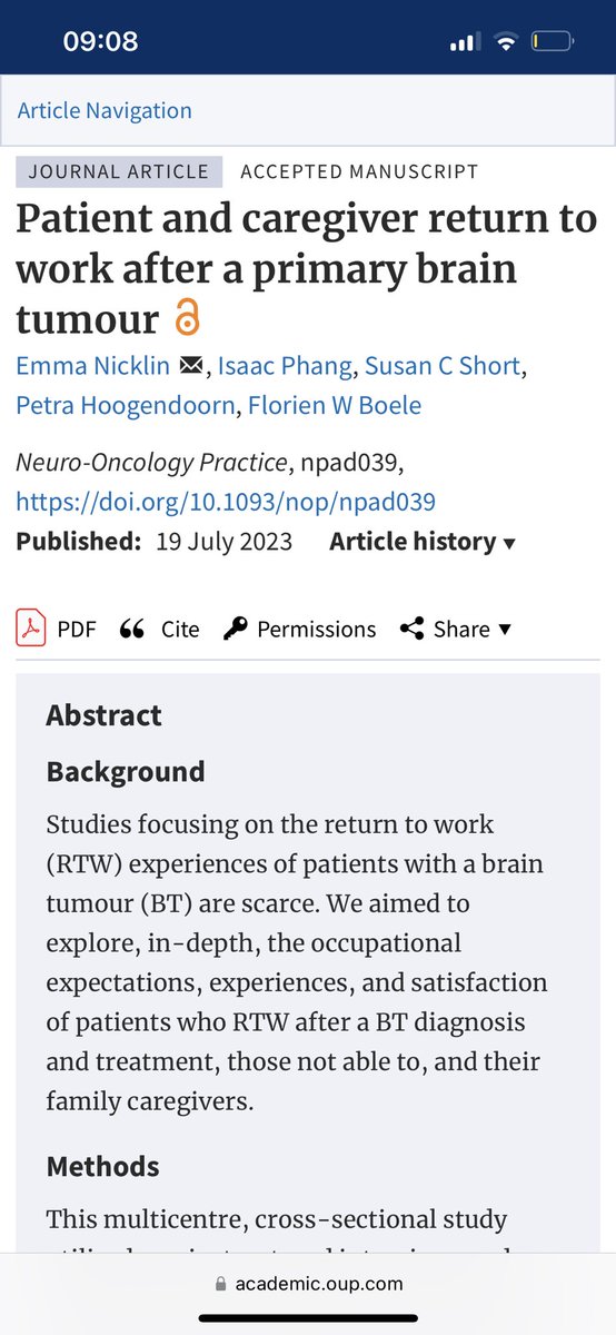 Hot off the press ‼️ Patient and caregiver return to work after a primary brain tumour. The  academic.oup.com/nop/article/do…