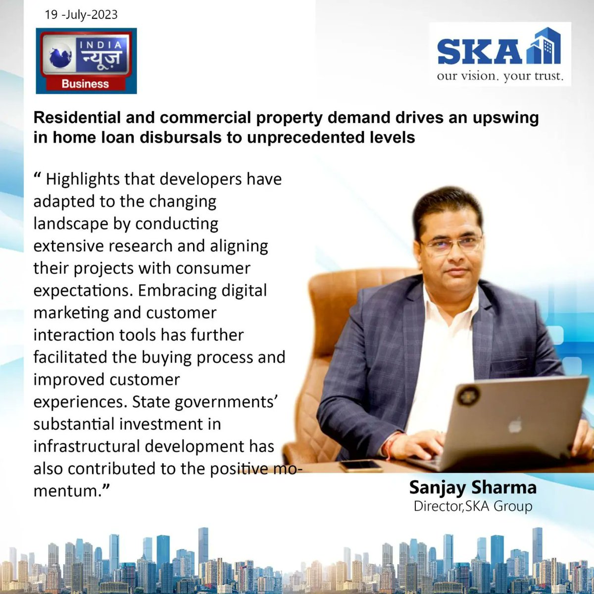 SKAGroupIndia's tweet photo. Discover Mr. Sanjay Sharma's insights on how the real estate market is flourishing and driving the economy forward. Don't miss out on his expert views that can help shape your investment decisions.
#SKA #SKAGroup #SKAGroupindia #RealEstateInsights #PropertyDemand https://t.co/j3OyIfXqSj