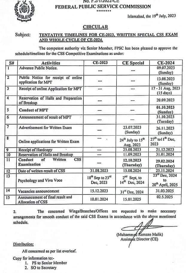 FPSC_Islamabad's tweet photo. #FPSC #CSS2023 and #CSSspecialExam tentative timelines https://t.co/RLEYZTLb4Q