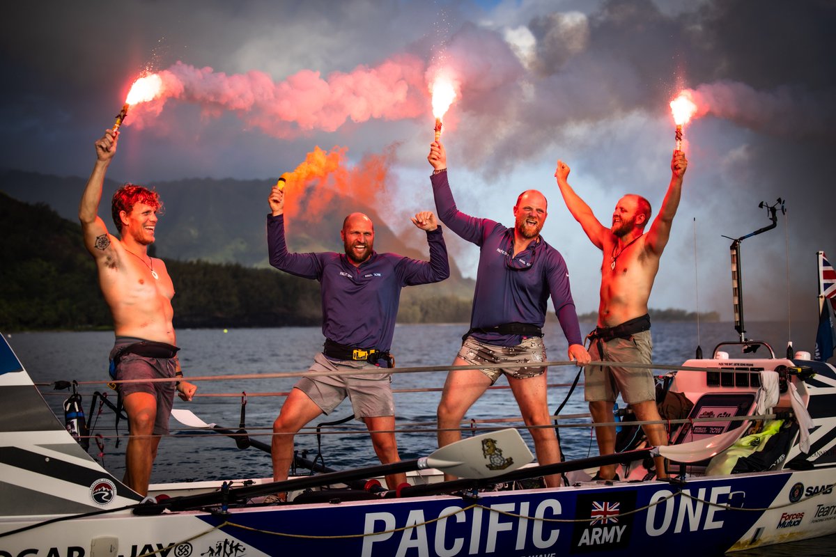 army_ocean_row's tweet image. What an achievement! After 35 days at sea @PacificOne5 have completed their 2800 mile journey.

4th boat overall
3rd in the mens class
One incredible adventure!

Congratulations team, time to sleep, eat and enjoy Hawaii.
@BritishArmy @ArmySportASCB @ArmyAdvTrg 
📸 - @toughestrow