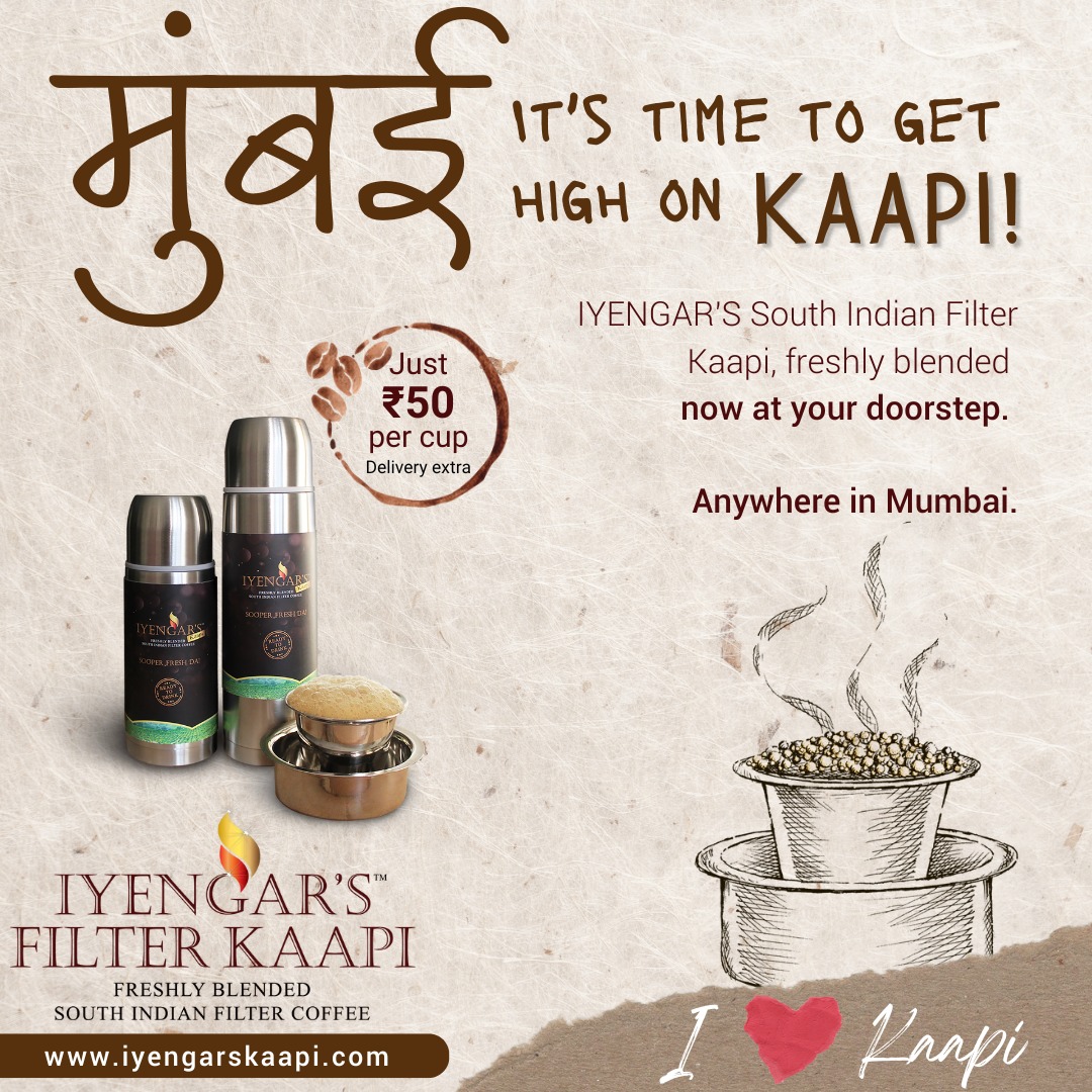 iyengarskaapi's tweet image. Give your taste buds the fresh flavours of IYENGAR'S Kaapi ! 
Delivery across Mumbai!
.
For more info- iyengarskaapi.com
.
.
.
#iyengarskaapi #filterkaapi #southindianfilterkaapi #mumbai #loveforcoffee #coffeelovers #ordernow #hotcoffee #hotkaapi