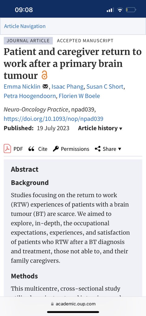 Just out‼️Our article shedding light and the reality of patient and caregiver return to work after a brain tumour. With thanks to the team @DrFlorienBoele <a href="/prof_short/">Prof Susan Short</a> @IsaacPhang <a href="/PetraHoogendoo2/">Petra Hoogendoorn</a> academic.oup.com/nop/article/do… #BrainTumourResearch #RT