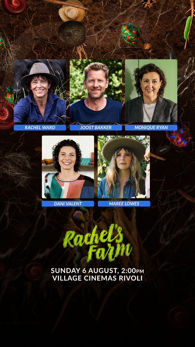 Dani Valent (@danivalent) on Twitter photo Come join me in a conversation preview of Rachel's Farm, the hopeful new film from Rachel Ward about climate change and regenerative farming. I'm moderating a chat with Rachel, <a href="/joostbakk/">Joost Bakker</a>, <a href="/Mon4Kooyong/">Dr Monique Ryan MP</a> & Maree Lowes
<a href="/MadmanFilms/">Madman Films</a> madman.com.au/rachels-farm/ Come join me in a conversation preview of Rachel's Farm, the hopeful new film from Rachel Ward about climate change and regenerative farming. I'm moderating a chat with Rachel, <a href="/joostbakk/">Joost Bakker</a>, <a href="/Mon4Kooyong/">Dr Monique Ryan MP</a> & Maree Lowes
<a href="/MadmanFilms/">Madman Films</a> madman.com.au/rachels-farm/