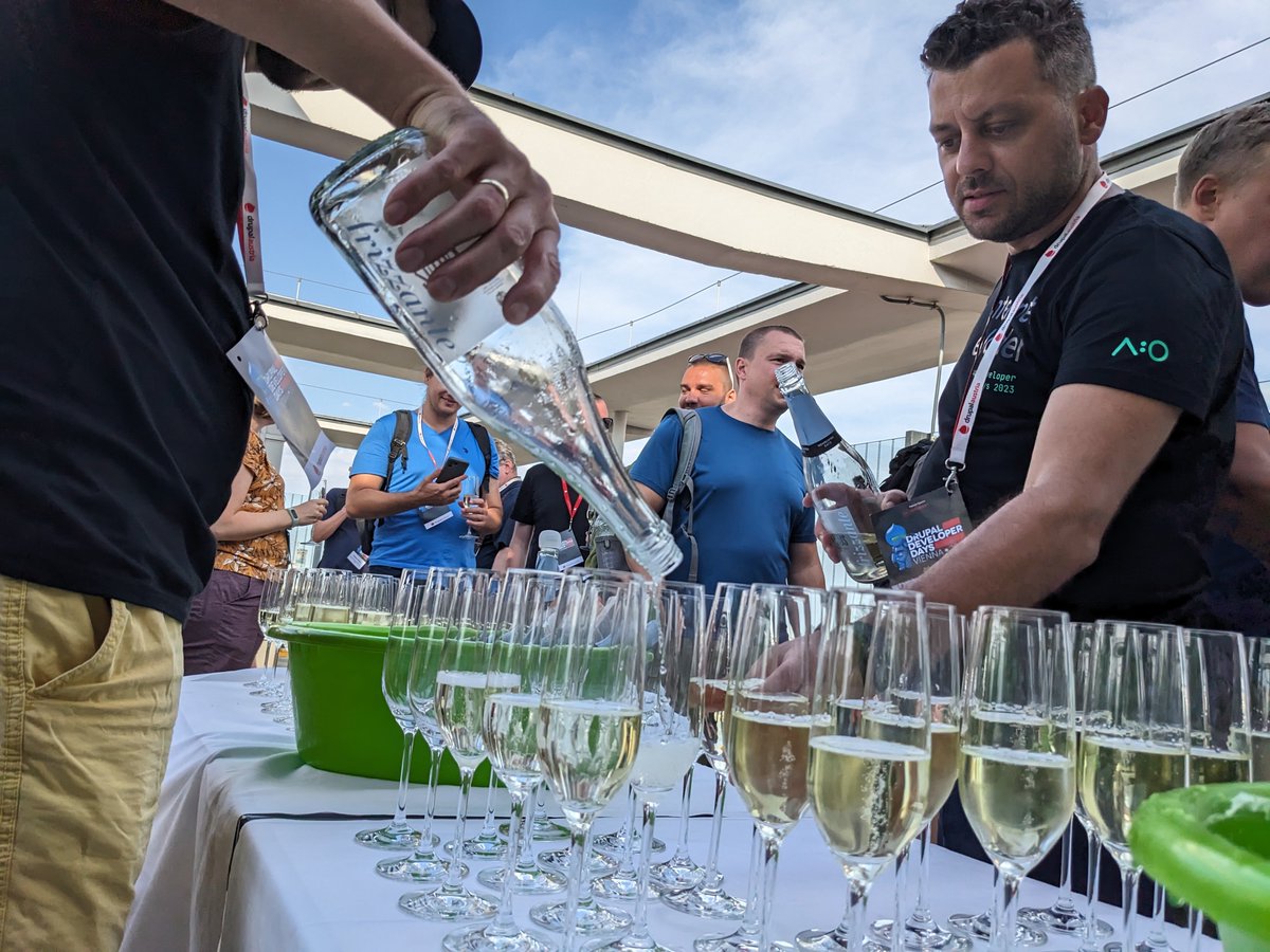 acolono's tweet image. Thank you acolono team for serving drinks at the @drupaldevdays opening reception yesterday. It was a blast! #drupaldevdays #ddd23