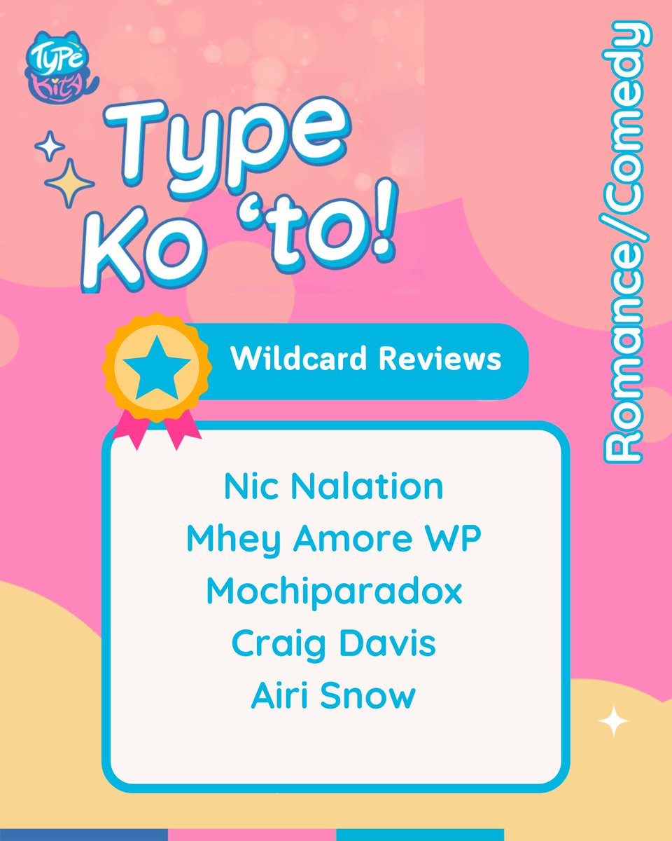 TypeKitaPH's tweet photo. ππ
#TKTypeKoTo Wednesday Winnersπ
π
Genre: Romance/Comedy
Here's our FIRST SET OF WINNERS for Day 1 of TK Type Ko 'To Story Review Contest! Congratulations! π
Thank you for joining Day 1 yesterday! Today's genre is Drama/Fantasy! π§π»ββοΈ
Write your reviews now <3
#TKTypeKoTo https://t.co/pmh0w9sgSH