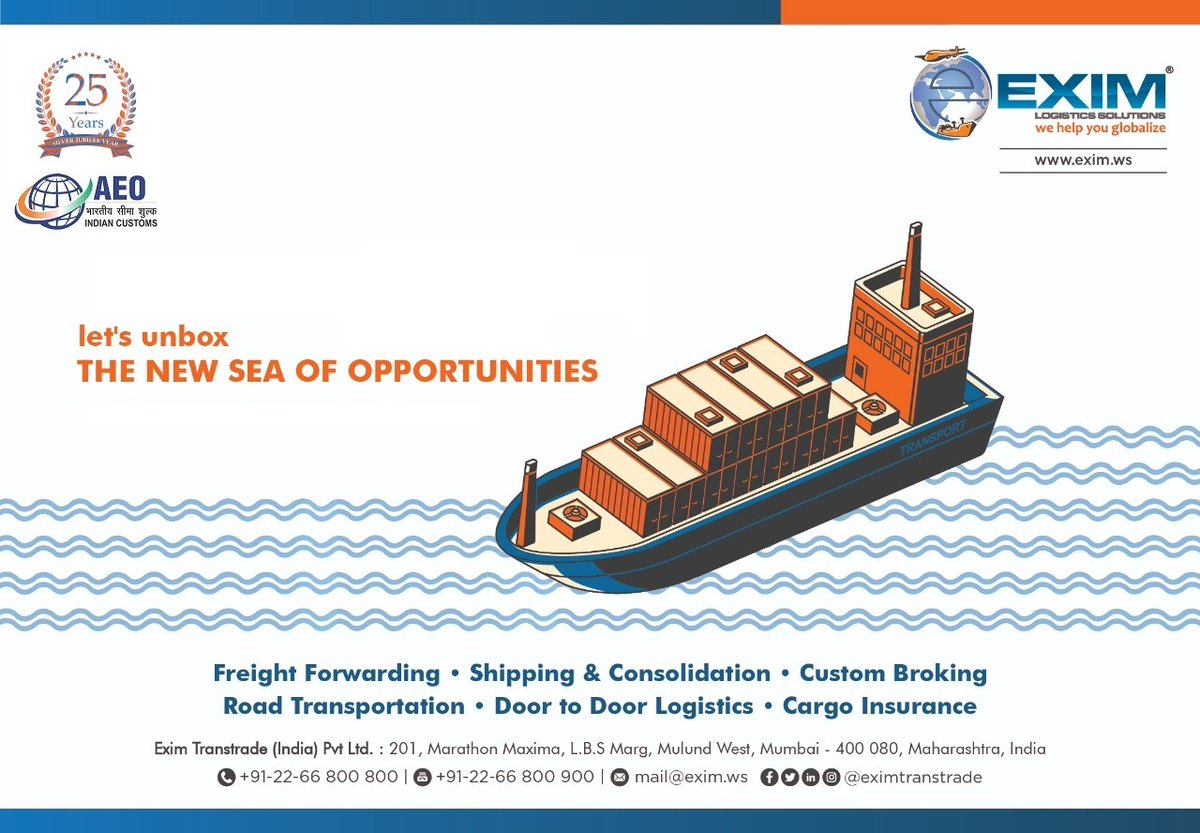Sailing towards success! ⚓️ Experience seamless shipping solutions tailored to your needs. Trust us to navigate your cargo with precision and reliability. #Exim #internationaltrade #logisticsolutions  #SmoothSailing #GlobalShipping #ShippingSolutions #DeliverWithEase #freight