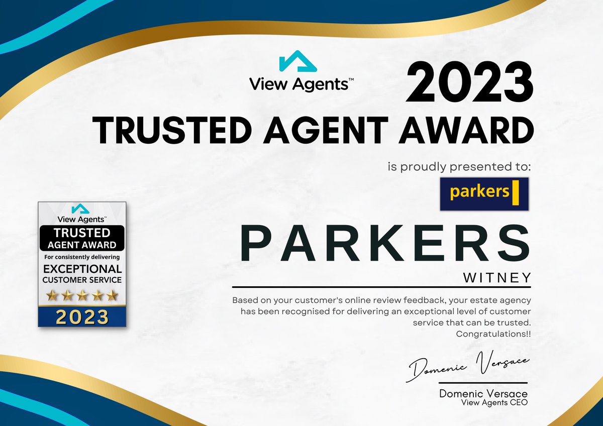 parkers_witney's tweet photo. We are honoured to have received this fantastic award recognising our efforts in customer service, from View Agents 😊

#customerservice #localpropertyexperts #lettingagent #estateagent #witneyproperty https://t.co/tYzz5VgFU7