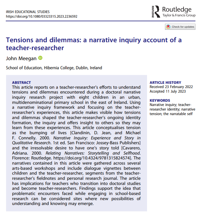 John Meegan (@johnmeegan1) on Twitter photo I'm delighted to share this paper from my PhD research. Thanks to <a href="/Editor_IES/">Irish Educational Studies (IES)</a> and <a href="/MaynoothUni/">Maynooth University</a> <a href="/ToddSharon_ed/">Sharon Todd</a>. bitly.ws/LTLS I'm delighted to share this paper from my PhD research. Thanks to <a href="/Editor_IES/">Irish Educational Studies (IES)</a> and <a href="/MaynoothUni/">Maynooth University</a> <a href="/ToddSharon_ed/">Sharon Todd</a>. bitly.ws/LTLS