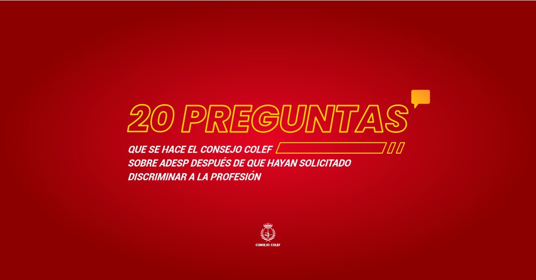 Ahondando en la situación que ha afectado, afecta y afectará a la tramitación de la Ley de #RegulaciónProfesionalYA, queremos compartir las 2️⃣0️⃣ preguntas que nos hacemos sobre el desprecio que muestra <a href="/depespana/">ADESP - Asociación del Deporte Español</a> hacia nuestra profesión.

🔗consejo-colef.es/post/preguntas…

¡Hilo va!🧵