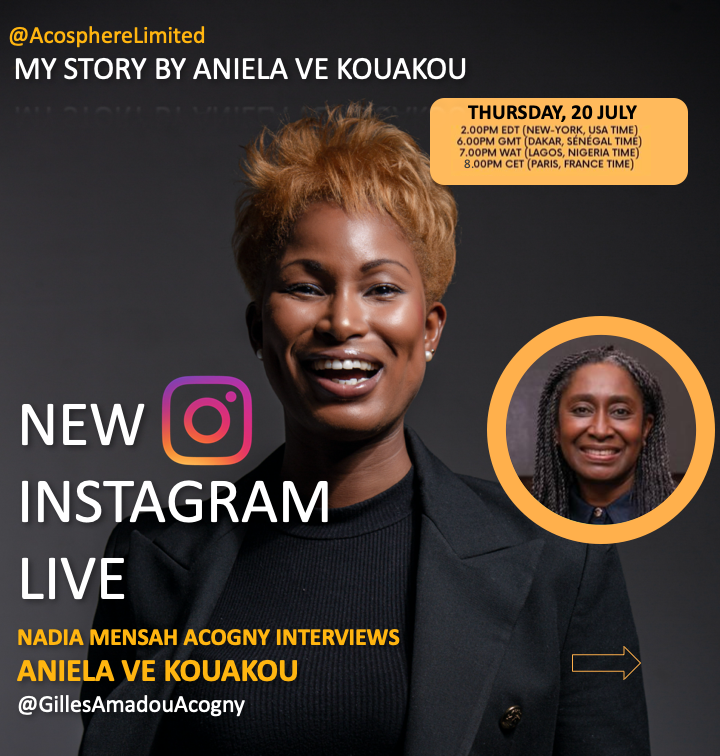NEW INSTAGRAM LIVE ALERT! TODAY! Our guest speaker today is a young, fearless and enthusiastic leader who has lived, studied and worked in Europe and in Africa and currently lives in the Ivory Coast. *Aniela VE KOUAKOU* is the founder of *AGILOYA AFRIQUE* a Human Resources firm.