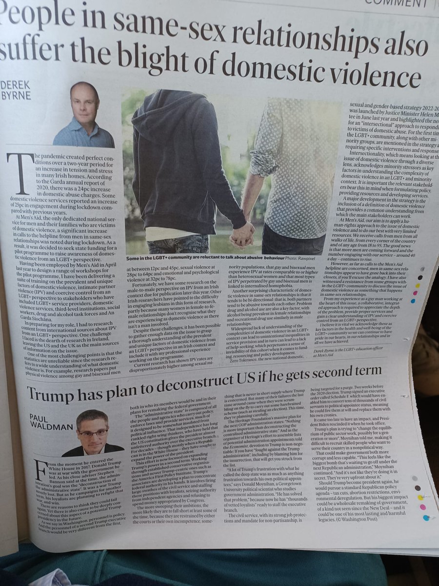 derekjourno's tweet photo. Delighted with my article on page 29 of The Irish Independent today 🤩 @MensAidIreland @TomClonan @Outhouse_Dublin @HMcEntee @h https://t.co/UU1wiyiSlT