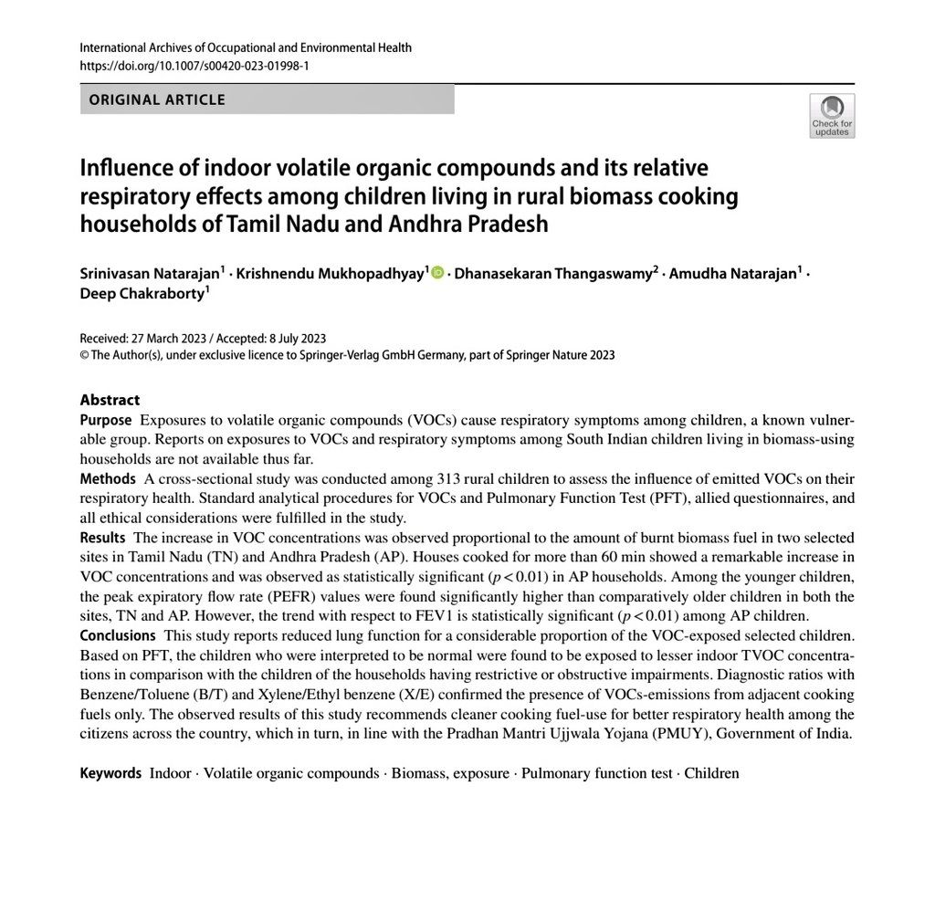 Deep_env_wb's tweet photo. Recent publication on #VOCs and Children Respiratory effects
https://t.co/zBK5bpPOVx
#publichealth @SpringerNature #IAOEH @SRIHER_Official #publichealth #India #SDGs #PMUY #PMAY @mnreindia @WHO @ICMRDELHI https://t.co/a3EgjN1Fd9