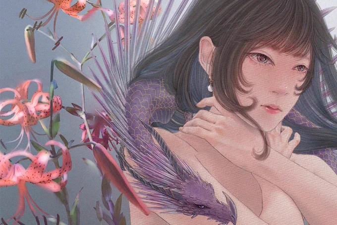 #オレンジ使った絵を見せて 鬼百合。