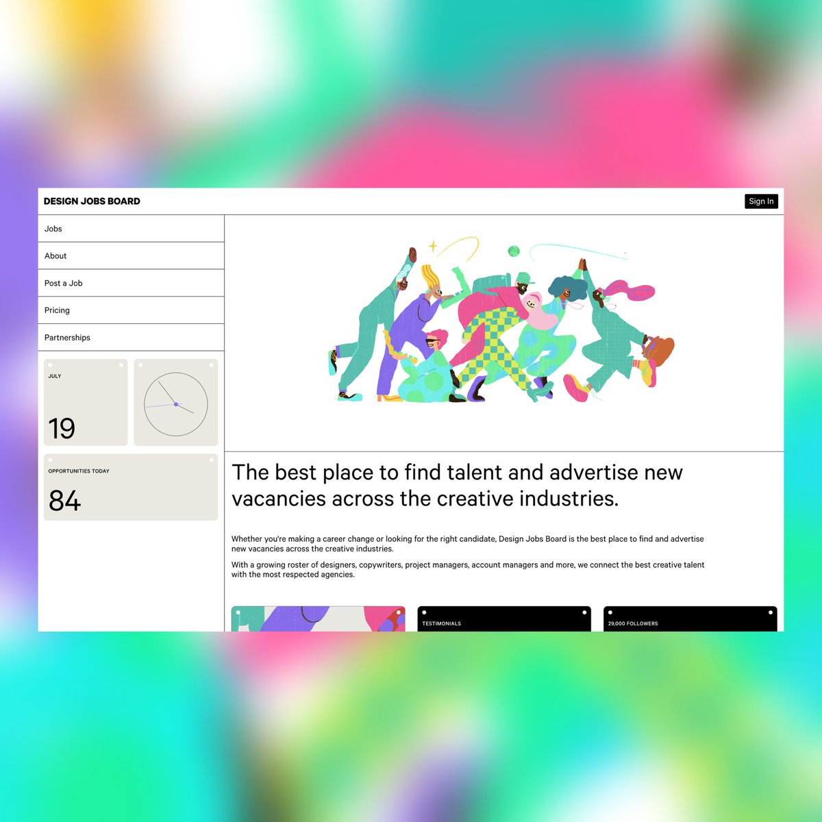 petedungey's tweet photo. We're proud to launch the new Design Jobs Board. The best place to find talent and advertise new vacancies across the creative industries.

Visit: https://t.co/64RAZBnIrl
Services: Brand Identity, Website Design
Build: @made_by_on 
Illustrations: Lily Kong https://t.co/Xah9MBkeQw