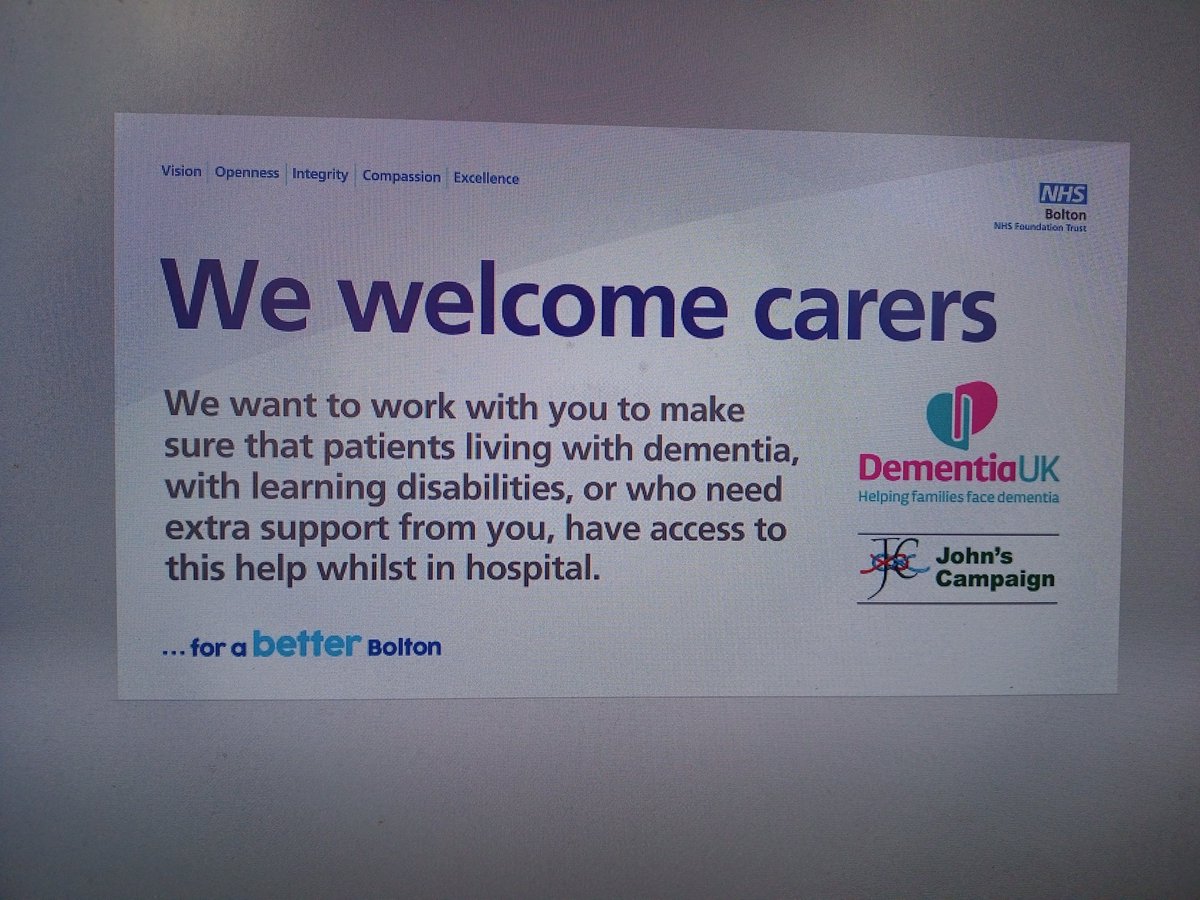 Our digital launch of John's campaign at Royal Bolton hospital allowing people who are caring for someone living with Dementia/ learning disability to have open visiting time but also to made to feel welcomed and respected within our trust @boltonnhsft @J