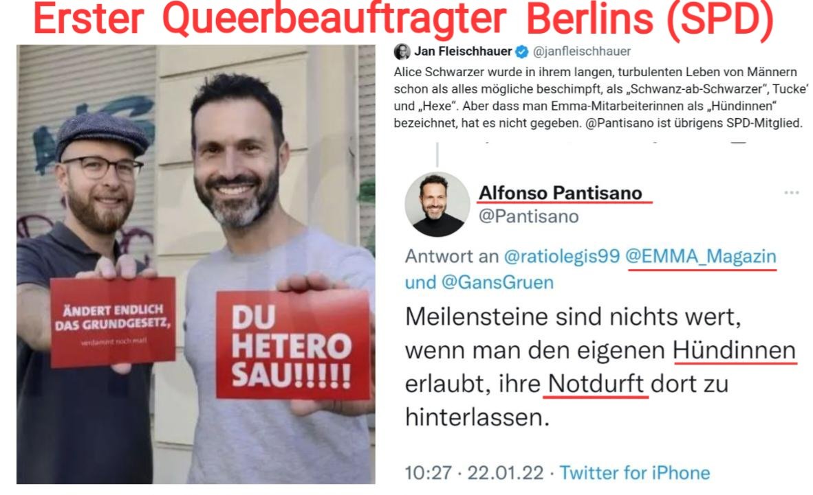 zweitkto's tweet photo. Dieser verqueere #Pantisano, der Journalistinnen öffentlich als #Hündinnen beleidigt, deren Arbeit als #Notdurft herabsetzt und #Heteros als #Sau beschimpft, zeigt andere wegen Volksverhetzung an 🤦♀️🤦♂️ https://t.co/5aHLAsC2Lv