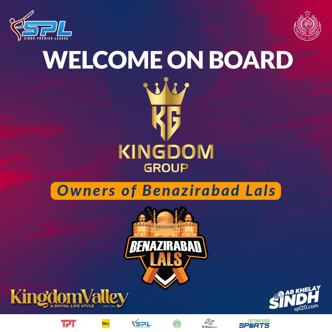 We are thrilled to announce that the esteemed Kingdom Group has taken charge of our beloved SPL franchise Benazirabad Lals! 🌹🙌

#spl #GovtofSindh #shahidafridi #abkhelaysindh #CuttingEdgeSport #AlHayatGroup #TPT #BenazirabadLals #kingdomgroup #kingdomvalley