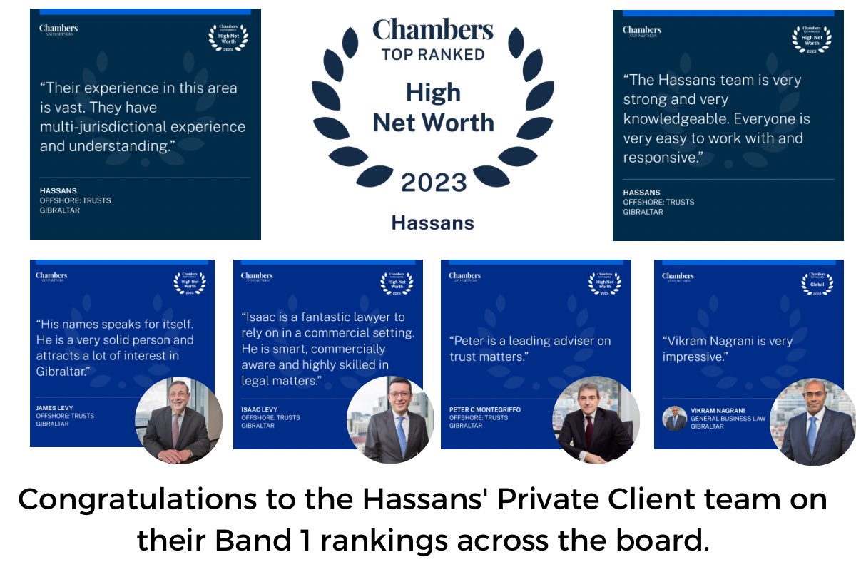 Congrats to the Hassans' Private Client team and to James Levy CBE KC, Isaac Levy, Peter Montegriffo KC and Vikram Nagrani who have once again been ranked in Band 1 in the @ChambersGuides High Net Worth Guide 2023.