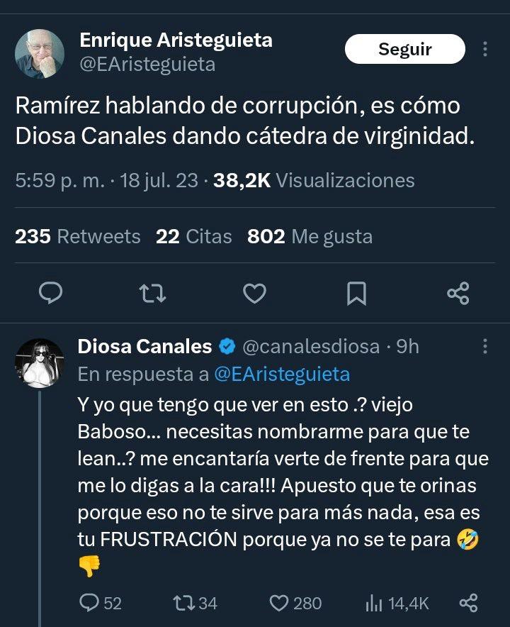 Vean lo que le dijo la cuenta de Diosa Canales al viejo y escuálido del Aristiguieta jajajajajaja ¡!