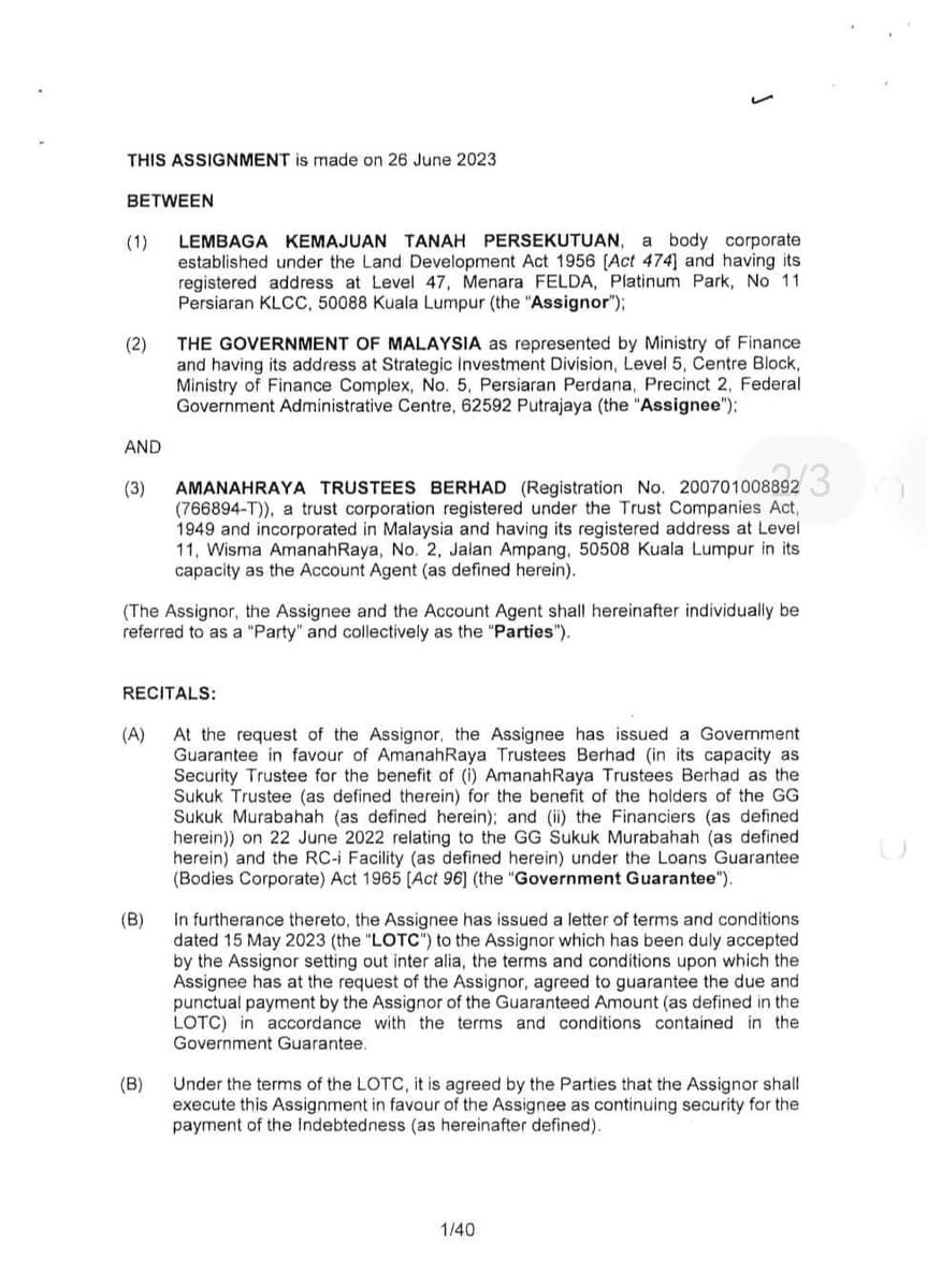 PASPusat's tweet photo. Baru sekejap tadi Perdana Menteri menyiarkan sebahagian dokumen yang dikatakan perjanjian pelupusan RM8.3 bilion hutang peneroka FELDA.

(1/8) https://t.co/O2iYxmY1eZ