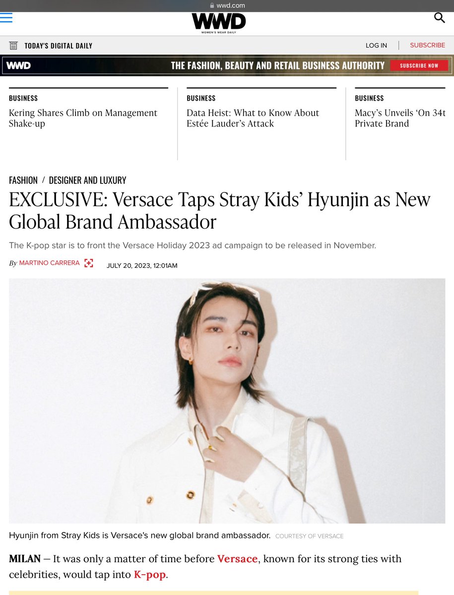 Versace Names Stray Kids' Hyunjin Global Brand Ambassador