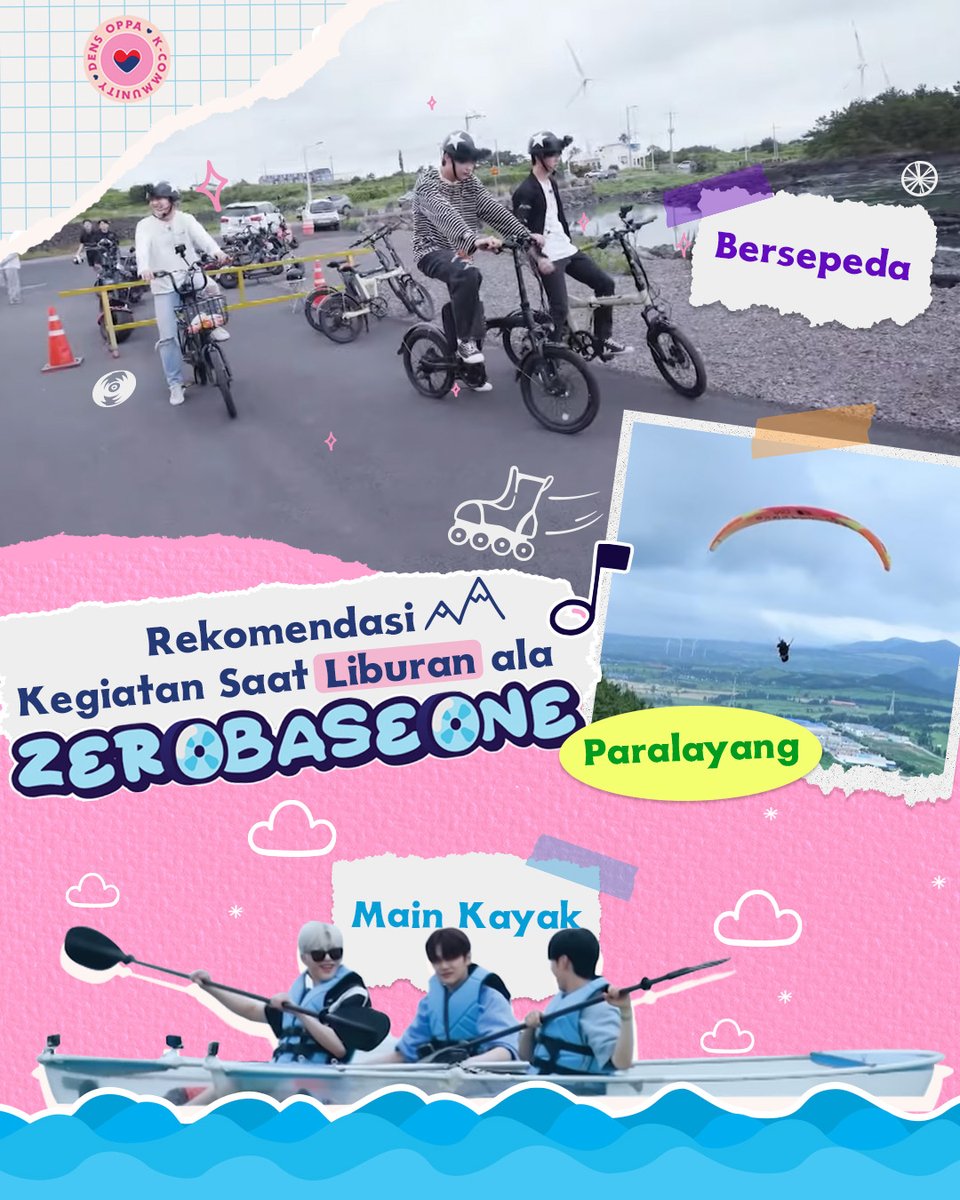 Dens_Oppa's tweet photo. Yang masih bingung liburannya mau ngapain, MinOppa mau kasih rekomendasi kegiatan saat liburan ala ZEROBASEONE @ZB1_official nih~!!
#Dens_Oppa #KoreanCommunity #KegiatanLiburan #CAMPZEROBASEONE #ZEROBASEONE https://t.co/P6ySvVzhIM