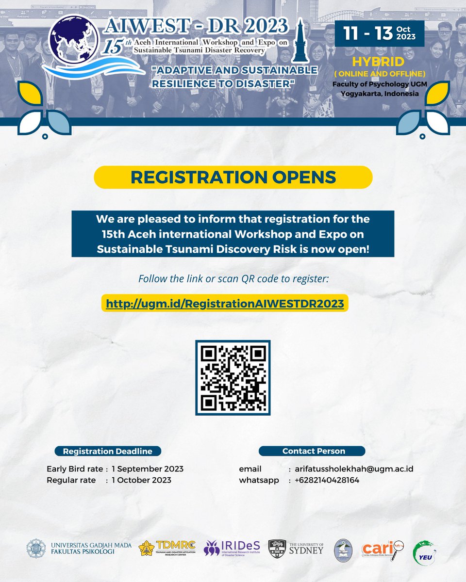 Registration for AIWEST-DR 2023 is now open! More information please visit: aiwestdr.psikologi.ugm.ac.id/registration/