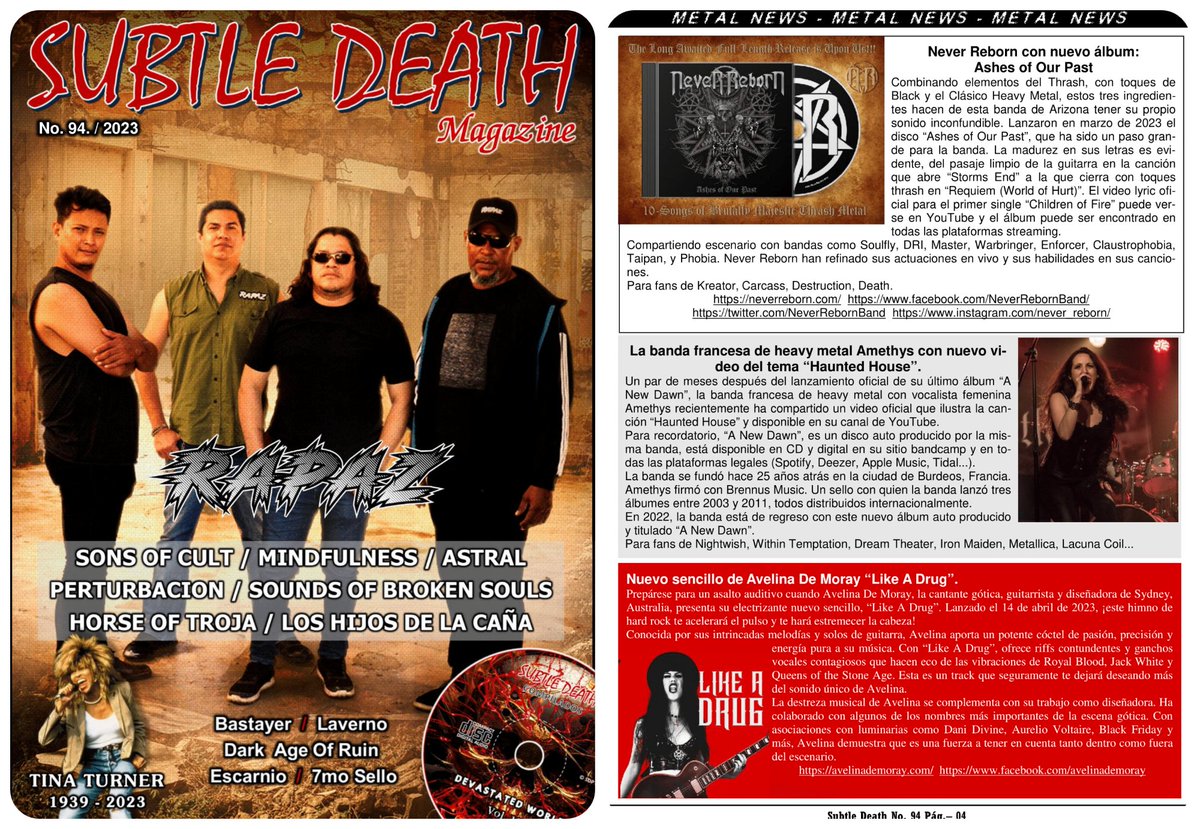 Super huge thanks to Subtle Death Magazine for featuring Never Reborn and listing Metal Devastation PR as a contributor in the magazine!