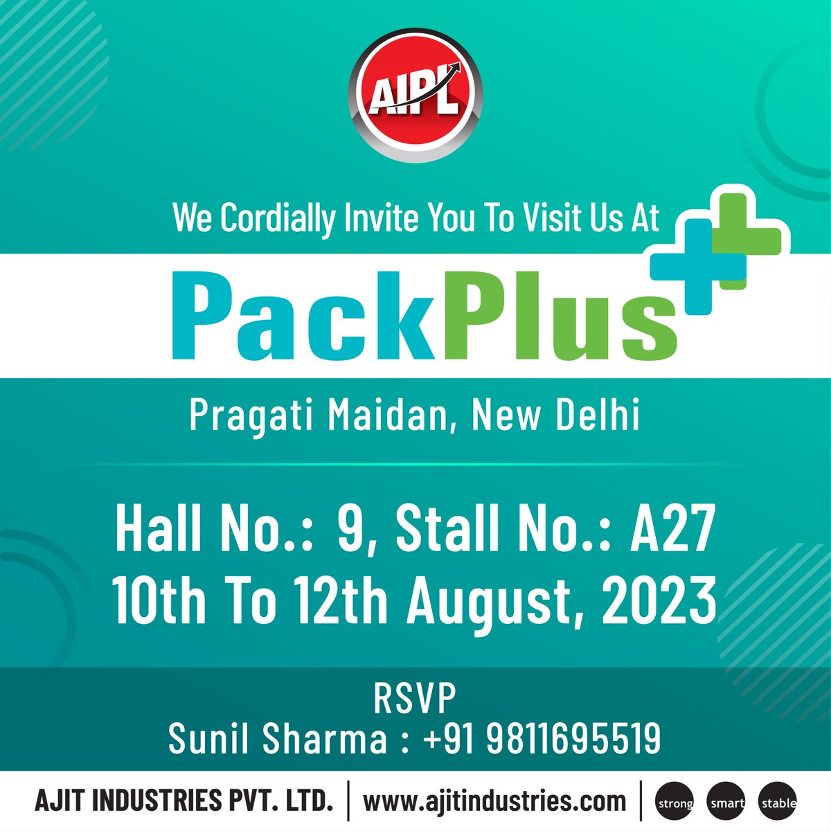 aiplindustries's tweet image. We cordially invite you to our exhibit 𝐇𝐚𝐥𝐥 𝐍𝐨.- 𝟵, 𝐒𝐭𝐚𝐧𝐝 𝐍𝐨.- 𝗔𝟮𝟳 𝐚𝐭 𝐭𝐡𝐞 𝐏𝐫𝐚𝐠𝐚𝐭𝐢 𝐌𝐚𝐢𝐝𝐚𝐧, 𝐍𝐞𝐰 𝐃𝐞𝐥𝐡𝐢, 𝐈𝐍𝐃𝐈𝐀 from 𝟏𝟎𝐭𝐡 𝐭𝐨 𝟏𝟐𝐭𝐡 𝐀𝐮𝐠𝐮𝐬𝐭 𝟐𝟎𝟐𝟑.

#AIPL #Ajitindustries #Packplus #tapes #exhibition #invitation