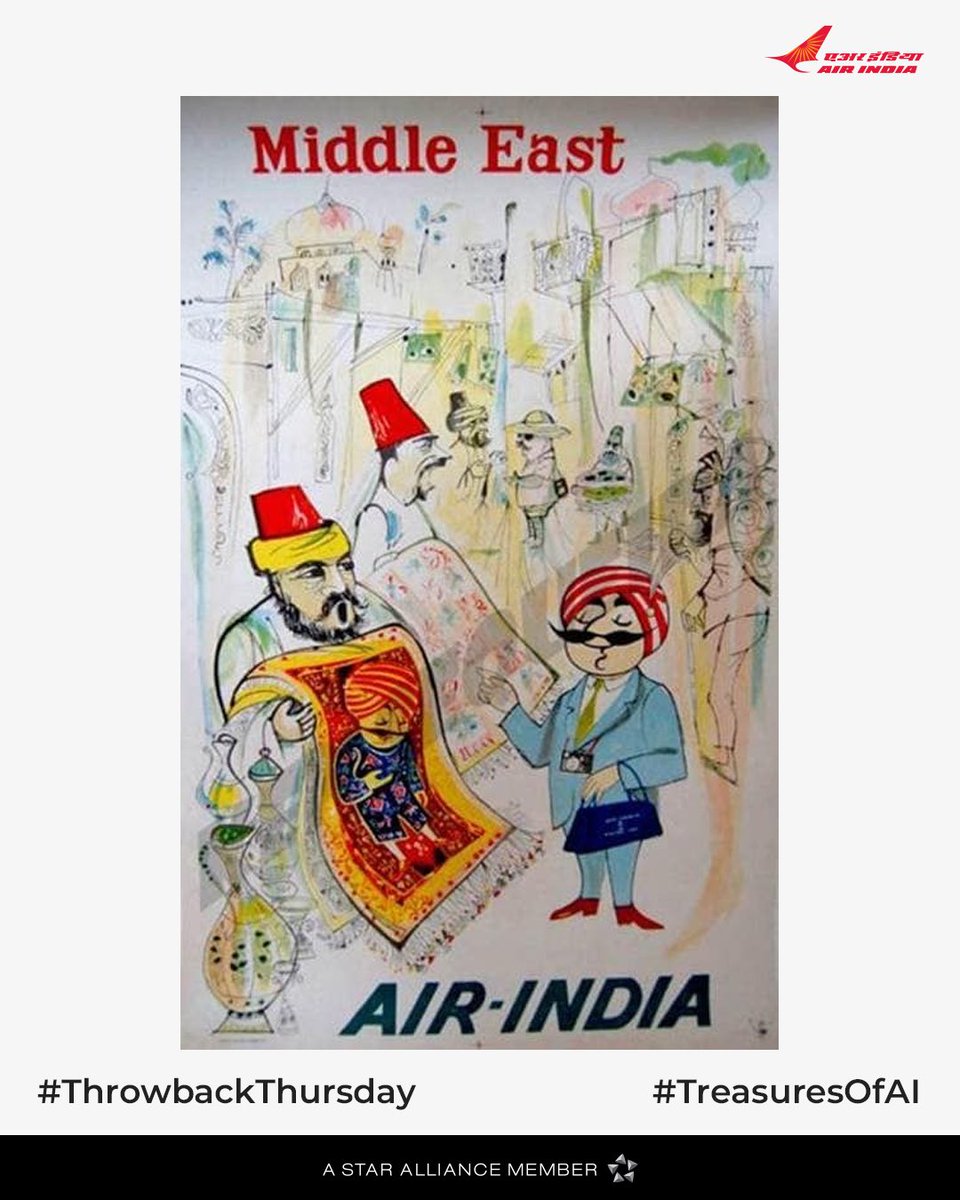 airindia's tweet photo. The vibrant streets of the Middle East, call for a shopping spree! We flew non-stop to your favourite destinations then and now.   #TBT #ThrowbackThursday #TreasuresOfAI https://t.co/MOp9vB2slv